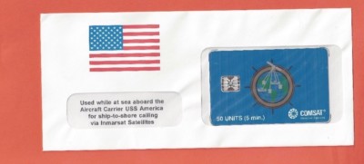 TK2X Phone Card/Phonecard Comsat 50u-5m Schlumberger #2020. Silver Chip SI5.