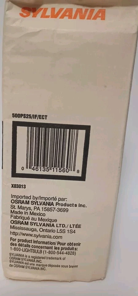 X03013 ECT Osram Sylvania PS25 500W 120V Photoflood Bulb(s) Tested Working W/Box - Image 3 of 4