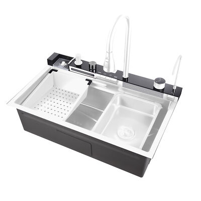 29.5'' Kitchen Single Sink Flying Rain Stainless Steel Waterfall Sink W/Faucet