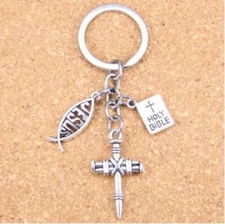 Jesus Fish Trust in God Cross Bible Pendants Scripture Jewelry Car Keychain
