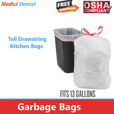 Tall White Kitchen Bag 13 Gal, Drawstring Garbage Trash Bags, Can Liner 50-300Bx