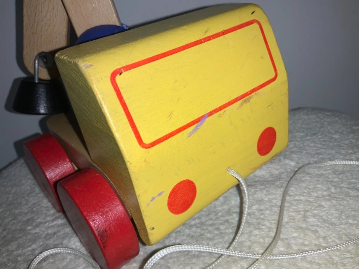 IKEA Pull Along Wood Truck with Magnetic Crane That Lifts Colored Shape Blocks