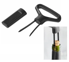 Black Wine Bottle Opener Two-Prong CORK EXTRACTOR # 2124  Corkscrew Uncorker