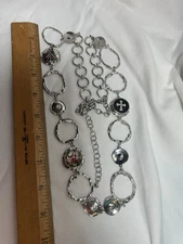 O25- 3 Ginger Snaps Charms 2 Christmas  Rhinestone Station Necklace SilverTone