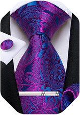 Silk Floral Ties for Men Woven Paisley Necktie and Tie Clip Handkerchief Cufflin