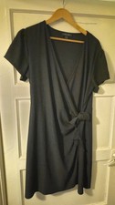 Monsoon Black Wrap Dress UK 14 Tie Waist Short Sleeve Knee Length Smart Evening