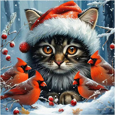 Cat Diamond Painting Kits for Adults,Cardinal Diamond Art for Beginners, 5D DIY
