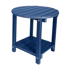 Round Outdoor Side Table 2-Tier Storage Patio Side Table, HDPE Blue Adirondack
