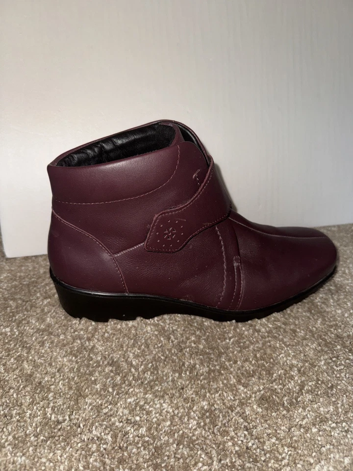 HOTTER TAMARA BURGUNDY ANKLE BOOTS US 8.5 UK 6.5 EU 40 STD TOUCH STRAP COMFORT - Image 4 of 4