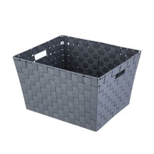 Medium Gray Woven Fabric Decorative Storage Basket, 13 in X 8 in X 10 In