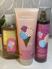 3 Pc Bath & Body Works FRUITY SHERBET SCOOP body mist shower gel body cream New!