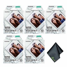 5xFUJIFILM INSTAX SQUARE White Marble Instant Film 10 Exposures , Microfiber