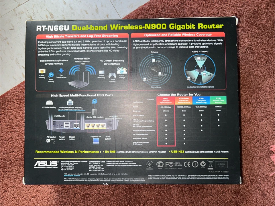 ASUS RT-N66R Wireless-N900 Dual Band Gigabit Wireless N Router New - Image 2 of 4