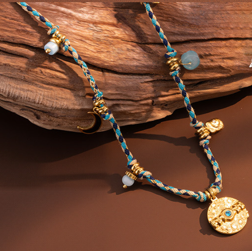 Collana con ciondolo e ciondolo Montana West Wrangler/corda intrecciata colorata boho - Foto 1 di 11