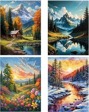 Mountain Paint by Numbers Kit for Adults and Kids Beginner 4 Pack Mount