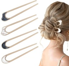 4PCS U Shaped Hair Fork,French Hair Pins for Women,Metal Vintage Hair Sticks for