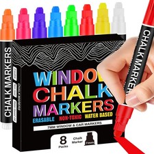 Window Chalk Markers for Glass Washable, 8 Colors Jumbo Liquid Chalk Marker