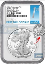 2025-S Proof $1 250th NAVY US  Privy Silver Eagle NGC PF70 UC FIRST DAY # FDI 