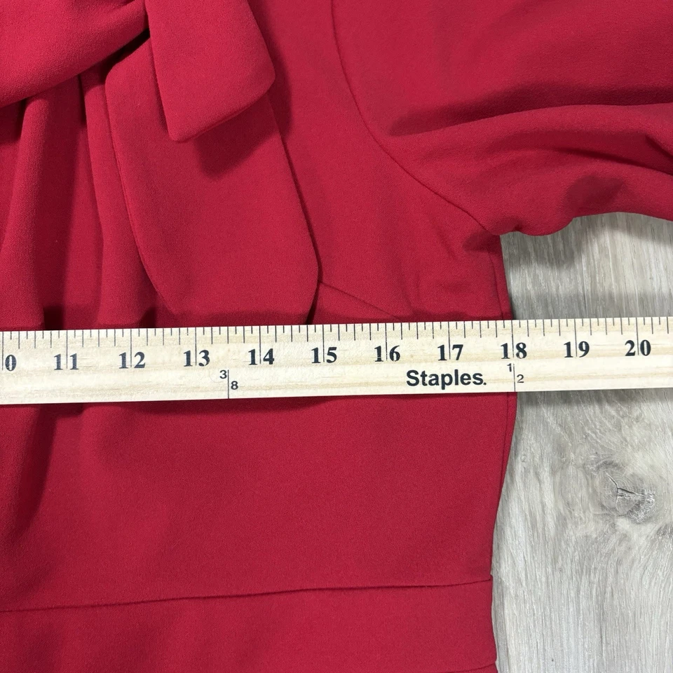Calvin Klein Women’s 3/4 Sleeve Red Dress Size 14 Zip On Midi Bow Detail - Image 4 of 4