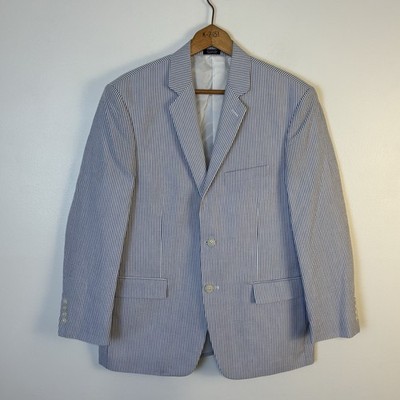 Saddlebred Jacket Blazer Mens 40S Blue White Blazer Sport Coat Cotton Seersucker