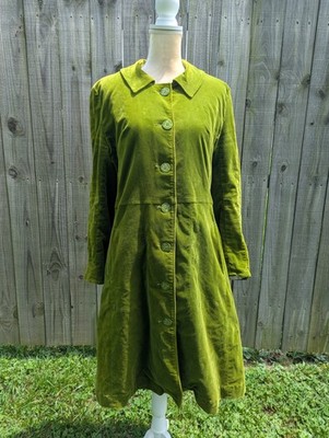 Vintage 90s Rare Todd Oldham Jeans Green Cotton Velveteen Duster Trench Coat 