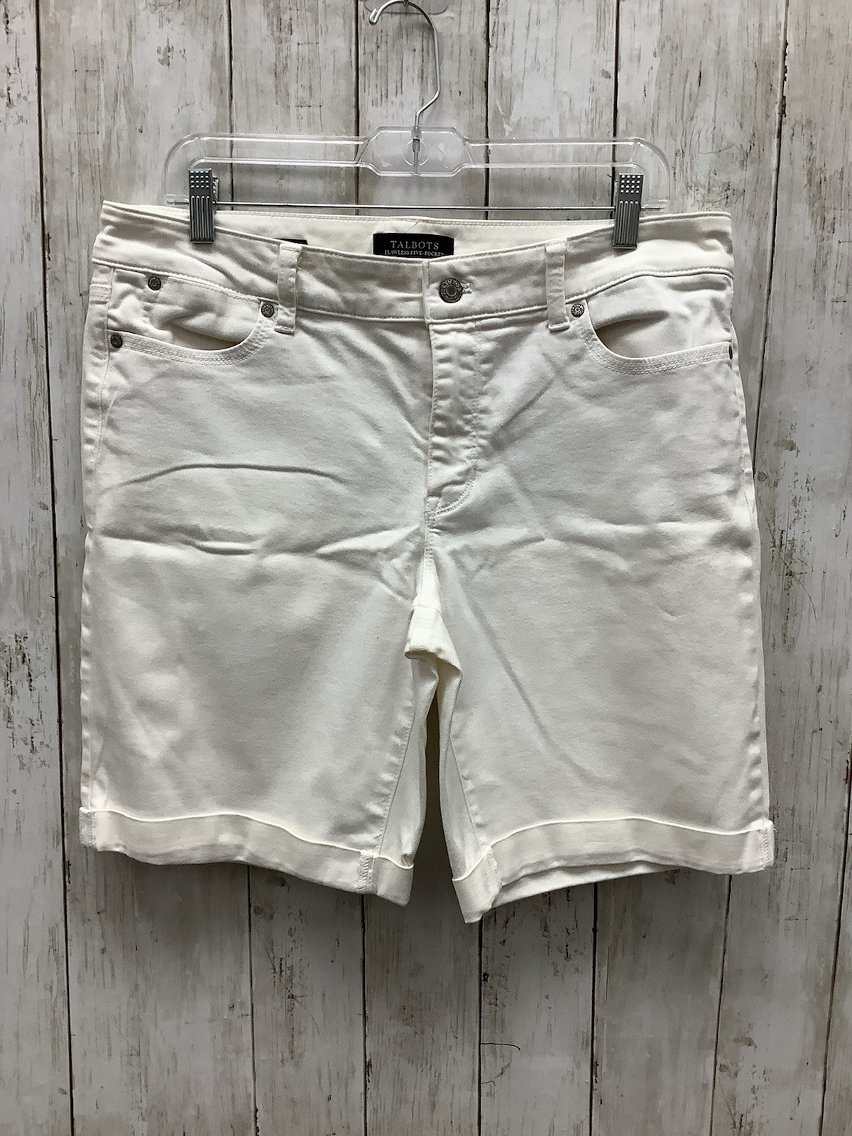 Talbots Women's Size 12 White Denim Girlfriend Bermuda Shorts with Cuffed Hem