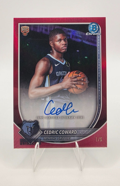 2025-26 Bowman Chrome Cedric Coward Autograph RC True Red 1/5 On Card Rookie