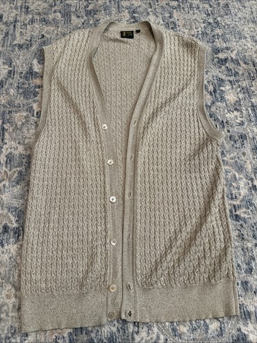 Bobby Jones Tan Cableknit Sweater vest Vintage Button Down Golf XL Cotton - Picture 1 of 9