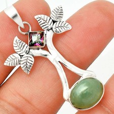 Natural Chrysoprase & Mystic Topaz 925 Sterling Silver Pendant Jewelry P-1420