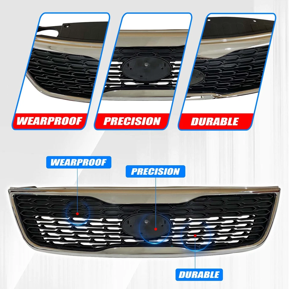 Front Bumper Black Grille Fit For 2014-2015 Kia Sorento Plastic with Chrome Trim - Image 4 of 4