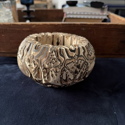 VINTAGE NEUSEELAND PONGA HOLZ FARN BAUM KERZENHALTER KUNSTSTOFFEINSATZ UNGEWÖHNLICH SCHRULLIG