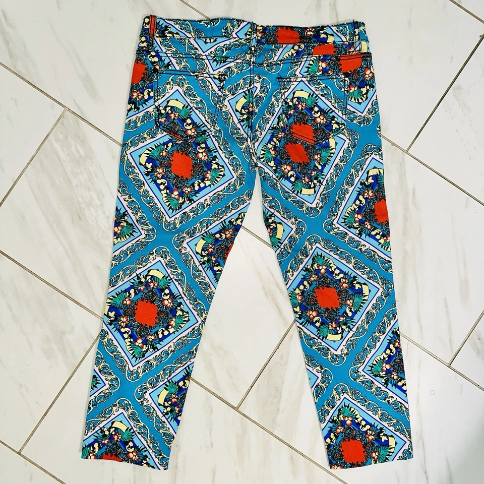 Hot Kiss Skinny Lily Jeans 13 Baroque Scarf Floral Print Cropped Stretch Y2K - Image 2 of 4