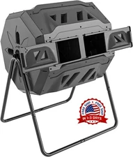 Compostador giratorio de doble cámara 100% Resina Reciclada 43 Gallon Black NEW