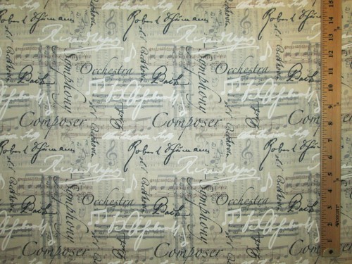 MUSIC NOTES LINES WORDS ORCHESTRA BACH LINEN BACKGROUND COTTON FABRIC FQ - Picture 5 of 6