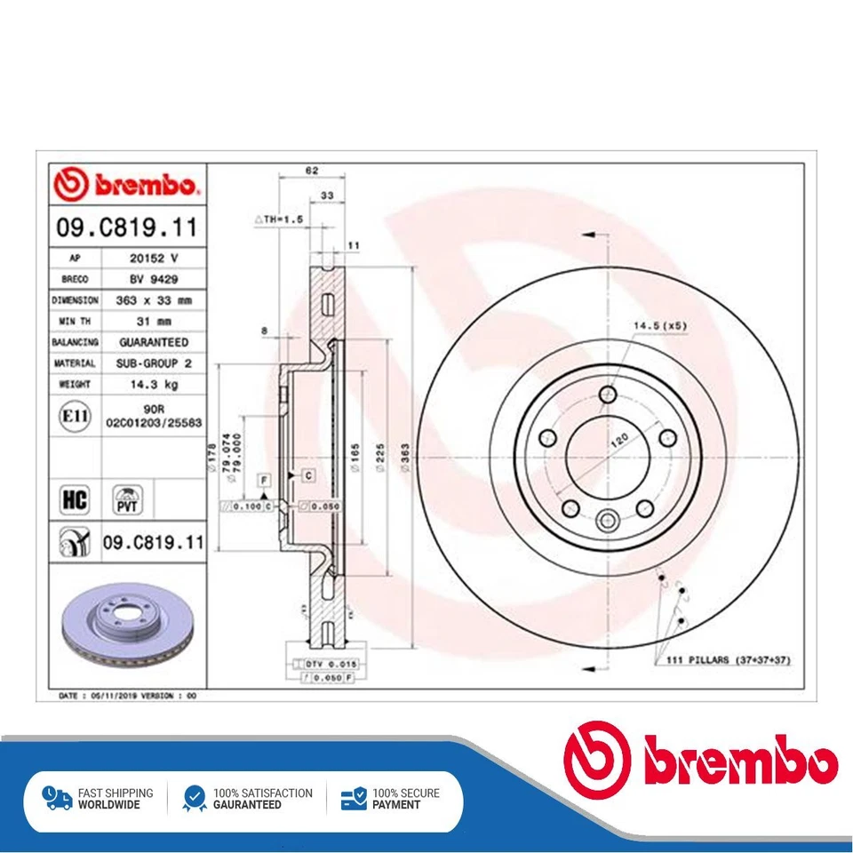Se adapta a Land Rover Range Rover Sport 2014- Range 2012- Disco de freno delantero Brembo Foto 2 de 4