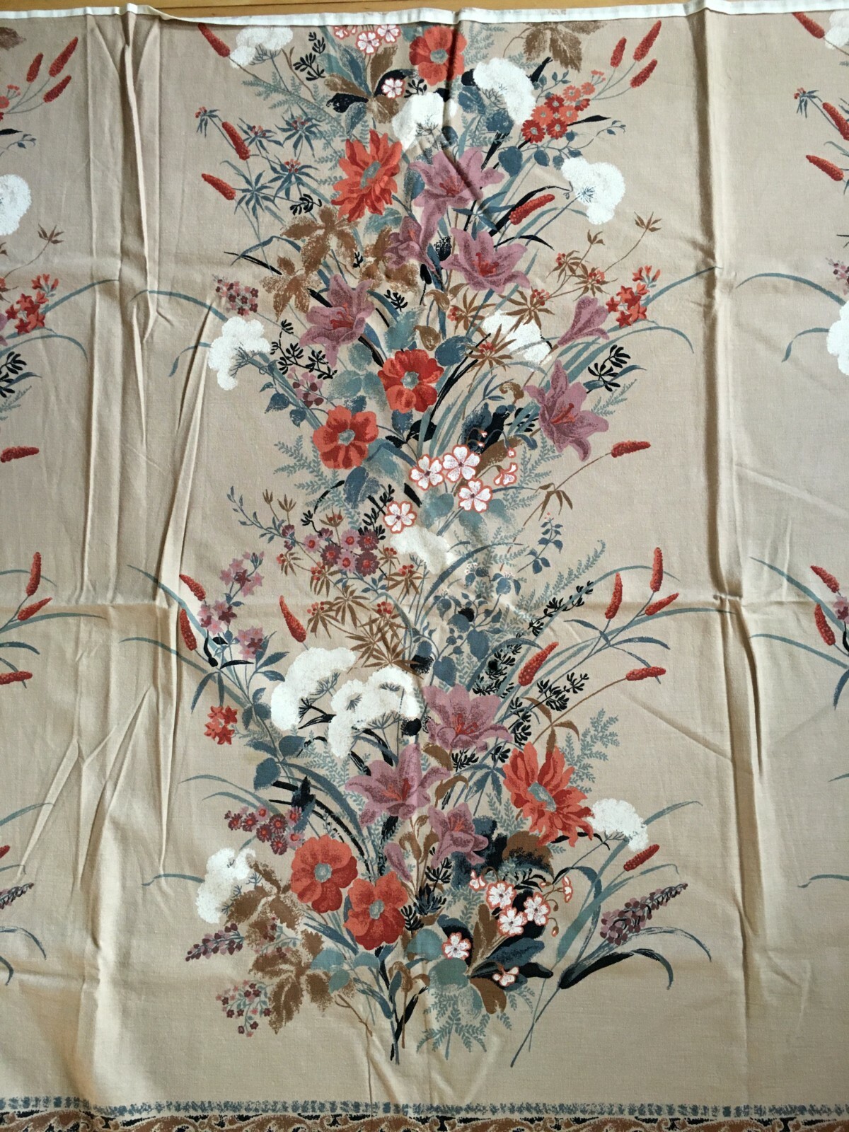 Vintage Wildflower Bouquet Fabric 5th Ave. Designs 1980 Screen Printed