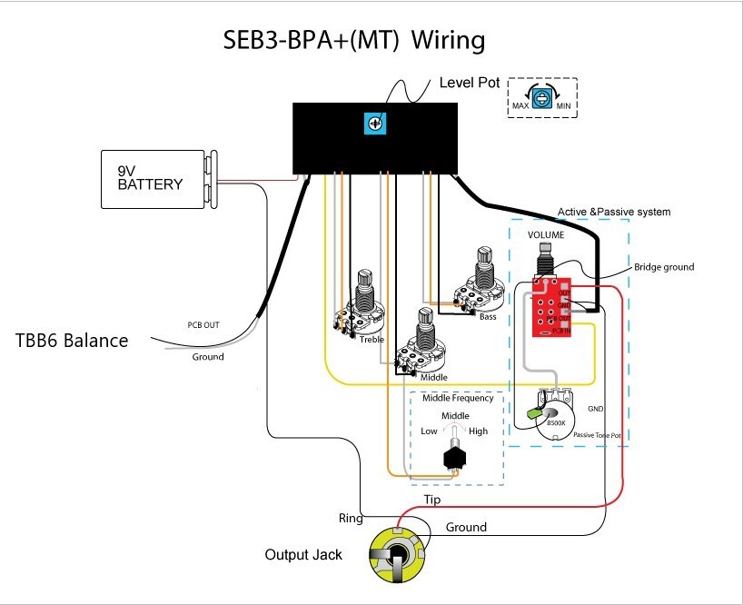 TONE MONSTER SEB3-BPA+ & MT Bass Guitar Preamp Active Passive 6 Pots ...