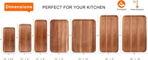 Small Wooden Platters Rectangle Long Charcuterie Boards Acacia Wood Serving Tray - Picture 4 of 8
