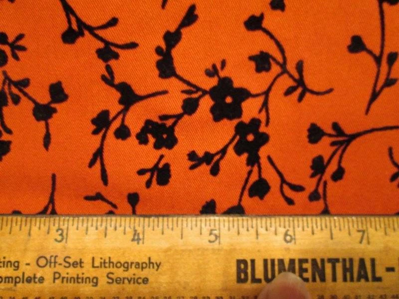 Tela Vintage Naranja Óxido Peso Medio Algodón Negro Terciopelo Flocado Flores 58w Foto 4 de 4