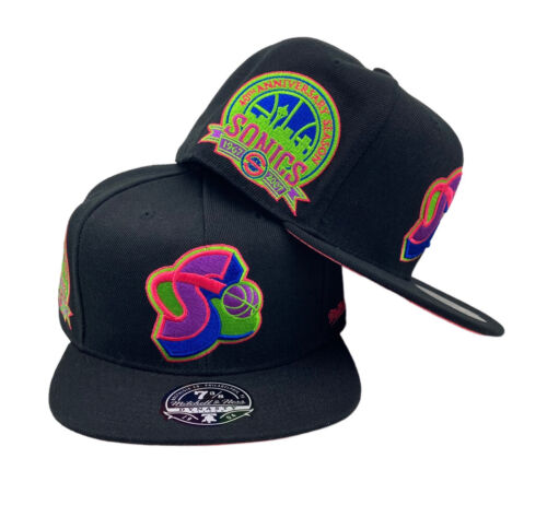 Seattle Supersonics Color Bomb Fitted HWC NBA Mitchell & Ness black hat cap - Picture 1 of 10