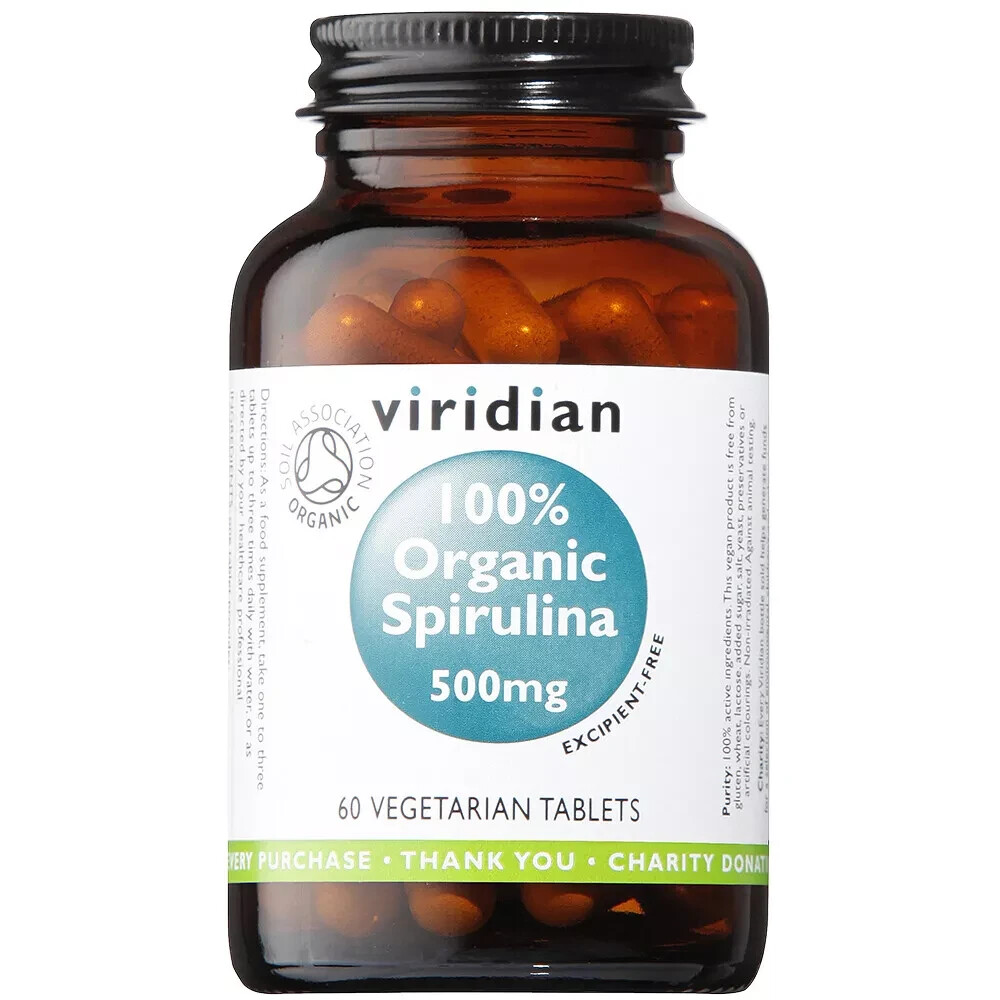 viridian 100% Organic Spirulina 500mg 120 Vegan Vegetarian Tablets - Image 3