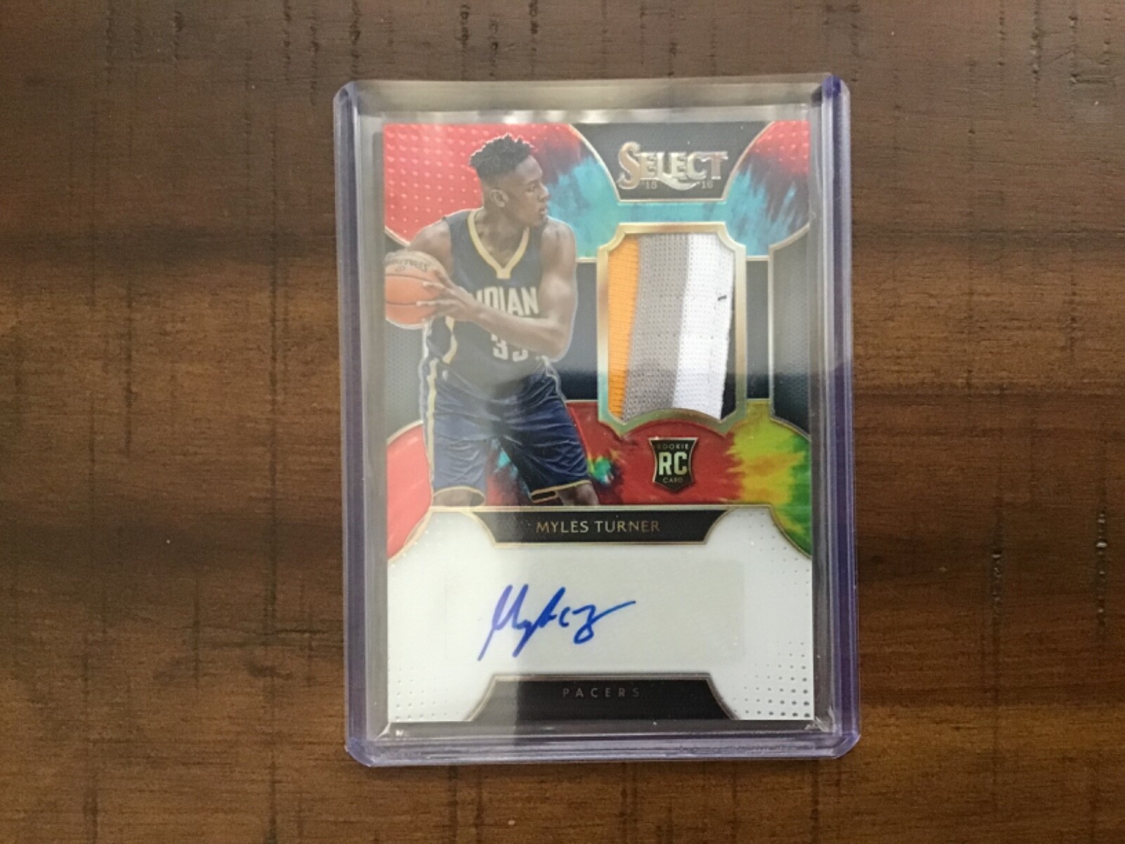 2015/16 Panini Select Myles Turner Tie Dye rookie game used patch auto /25
