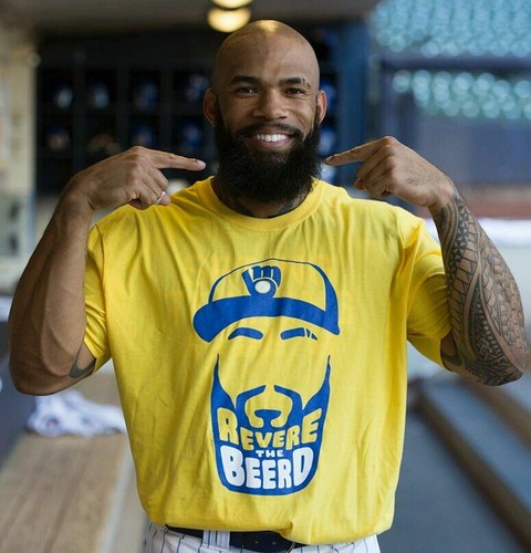 Milwaukee Brewers 2017 "Revere the Beerd" Eric Thames SGA Promo TShirt Sz Medium