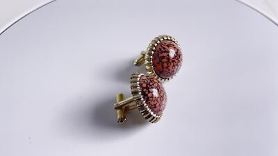 Boutons De Manchette Vintage Hickok - Or Orange Avec Cabochon En Pierre, Ton Or, Fabriqué Aux USA, Occasion