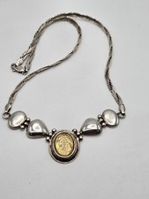 Vintage Sterling Silver Italy 2 Tone Lady's Profile Cameo Style Necklace