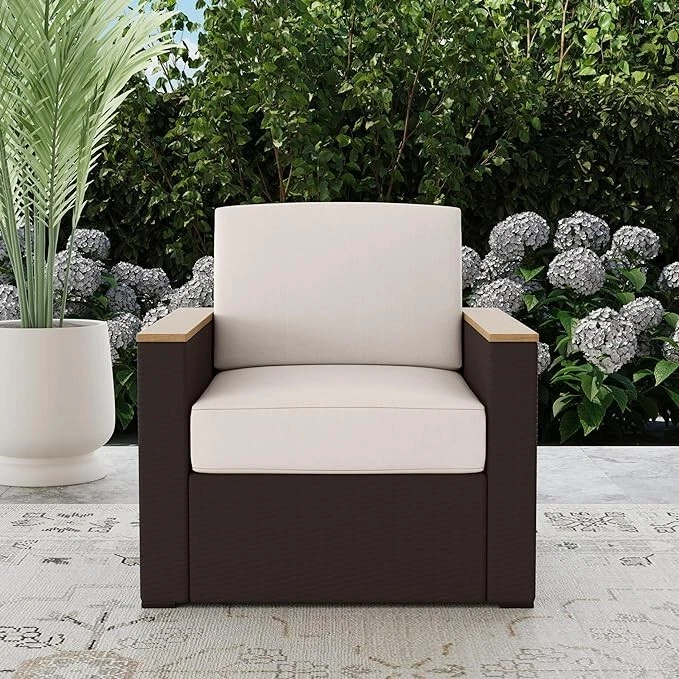 Juego de 4 sillones y otomanas de exterior Palm Springs Homestyles, beige/marrón Foto 4 de 4