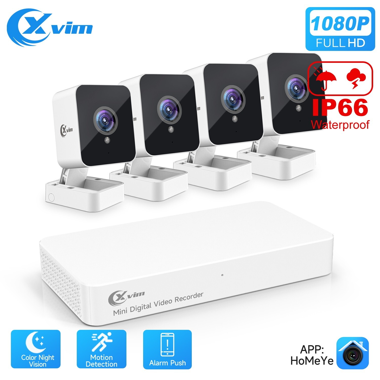 XVIM 1080P Wired Security Camera System 8CH DVR Outdoor CCTV Monitor Recorder