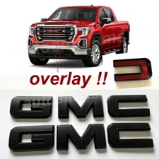2019-2023 GMC Sierra 1500 2500HD 3500HD Front & Rear Matte  Black OVERLAY Emblem