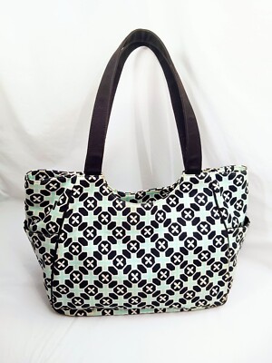 Talbots Heavy Canvas Pale Blue & White Geometric Pattern Tote/ Travel Bag