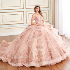 Pink Lace Appliques Quinceanera Dresses Beaded Tiered Ball Gown Corset Sweet 16